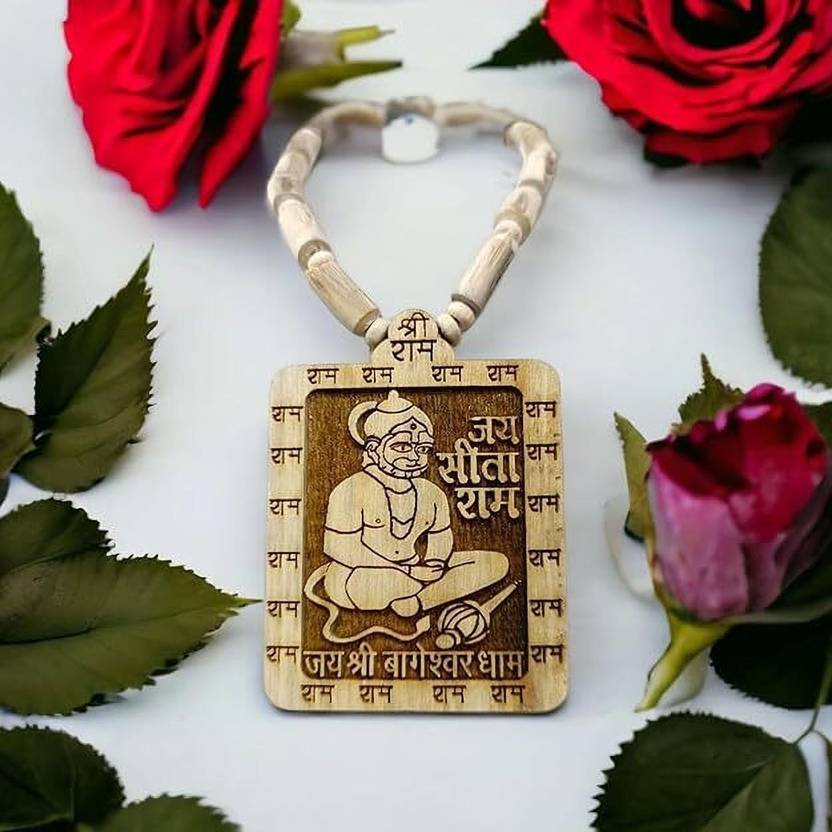 DEVODAZZLE Shri Bageshwar Dham Tulsi Kanthi Mala with Tulsi Hanuman ji Locket Wood Necklace