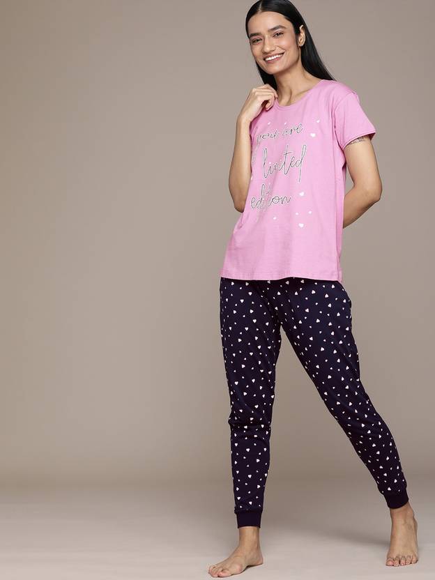 Beebelle Women Top & Pyjama Set Pink Printed