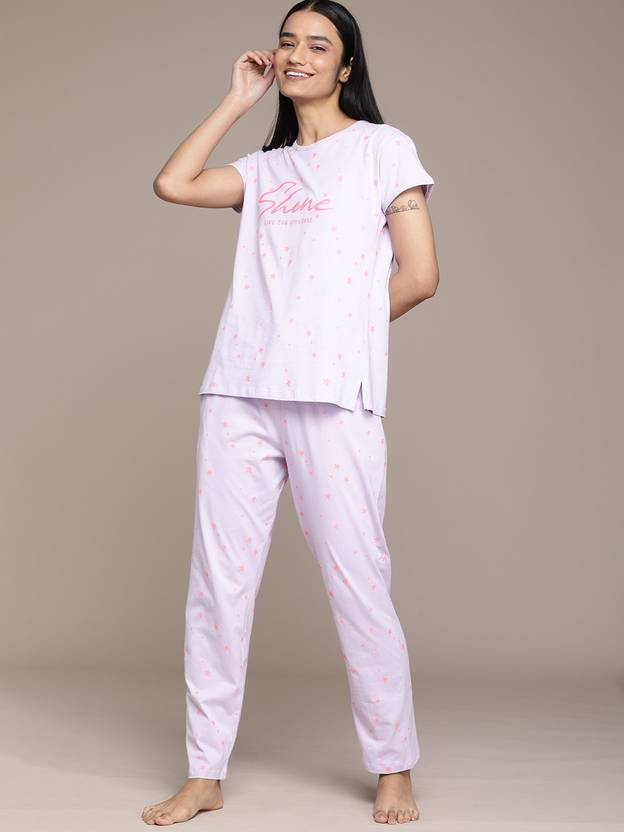 Beebelle Women Top & Pyjama Set Pink Printed, Geometric Print