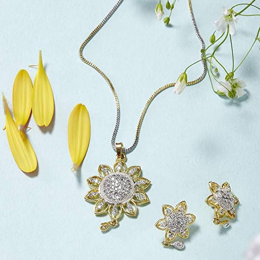 Velvet Jewelz Sunflower AD Pendant with chain with a pair of earrings Alloy