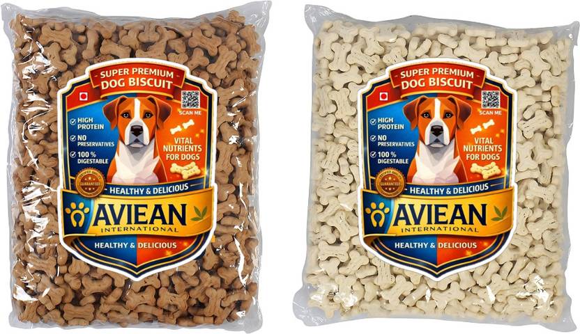 Aviean International Milk & Puppy Crunch Biscuit 900g+500g Free Super Saver Combo (Buy 1 Get 1 Free) Chicken, Oats, Nuts 1.4 kg (2x0.7 kg) Dry All Life Stages Dog Food