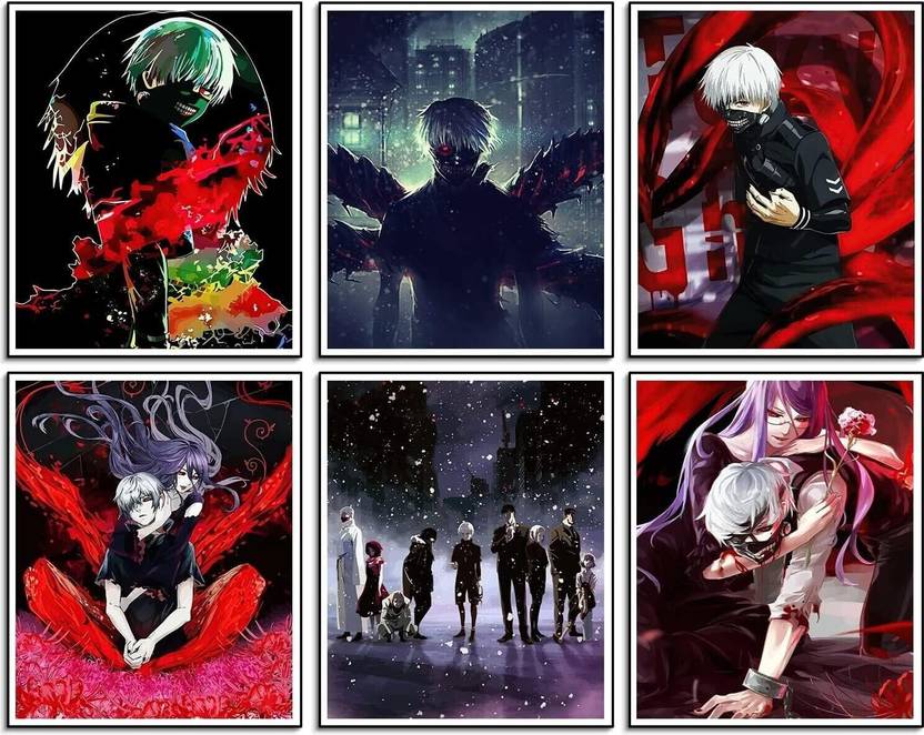 Tokyo Ghoul Wall Poster Set – 6-Pack Unframed 9x12 Inch Canvas-Style Prints for Room Decor – Boys Bedroom, Living Room & Club Wall Decoration Fine Art Print