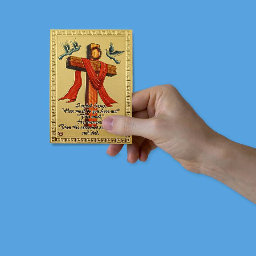 HAWAI I Asked Jesus "How Much Do You Love Me" Gold Plated Pocket Sticker (3.5X2.5 in) Religious Frame