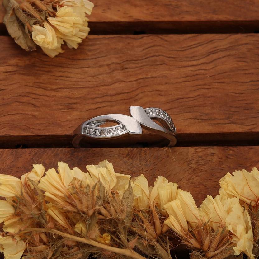 ANOUK Silver Plated American Diamond Adjustable Finger Ring for Women and Girls Brass Diamond Silver Plated Ring
