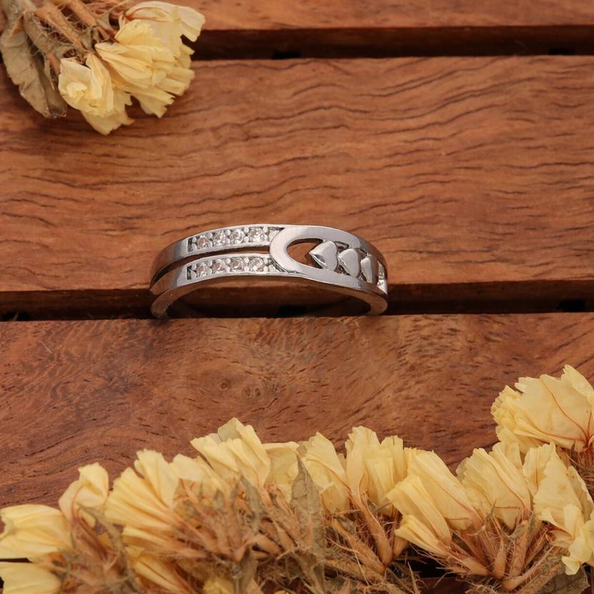 ANOUK Silver Plated American Diamond Adjustable Finger Ring for Women and Girls Brass Diamond Silver Plated Ring