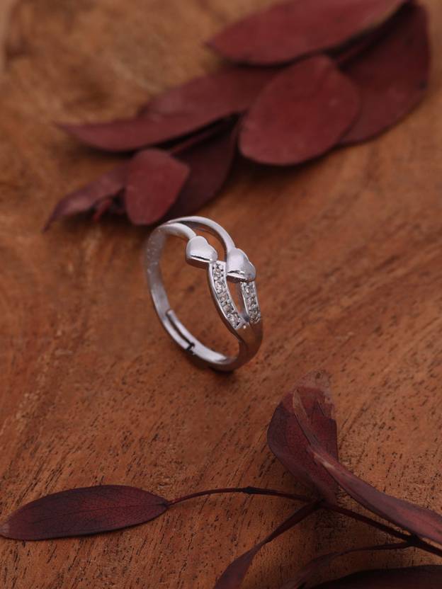 ANOUK Silver Plated American Diamond Adjustable Finger Ring for Women and Girls Brass Diamond Silver Plated Ring