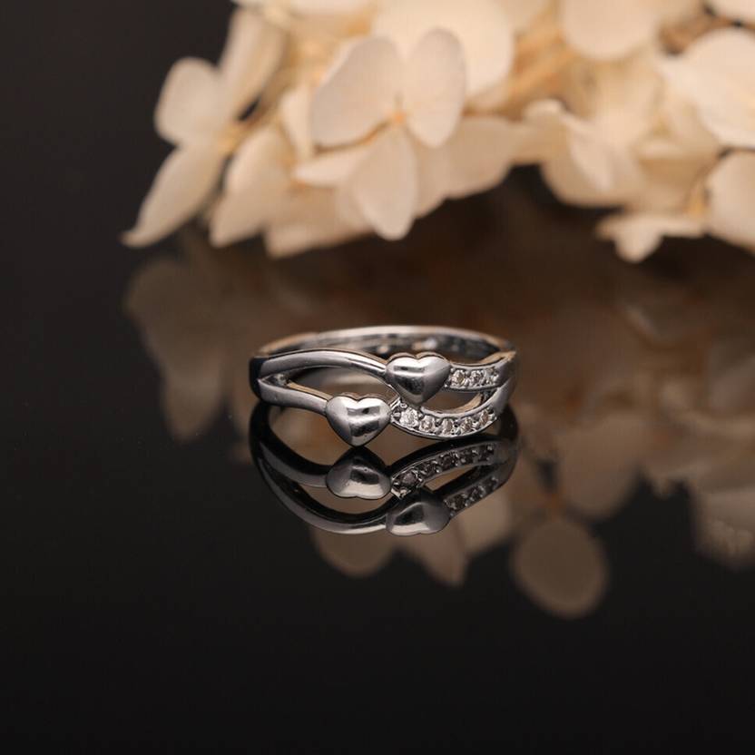 ANOUK Silver Plated American Diamond Adjustable Finger Ring for Women and Girls Brass Diamond Silver Plated Ring