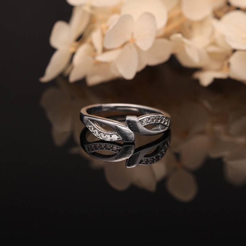 ANOUK Silver Plated American Diamond Adjustable Finger Ring for Women and Girls Brass Diamond Silver Plated Ring