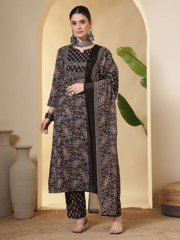 KALPHEM Floral Print Kurta, Palazzo & Dupatta Set