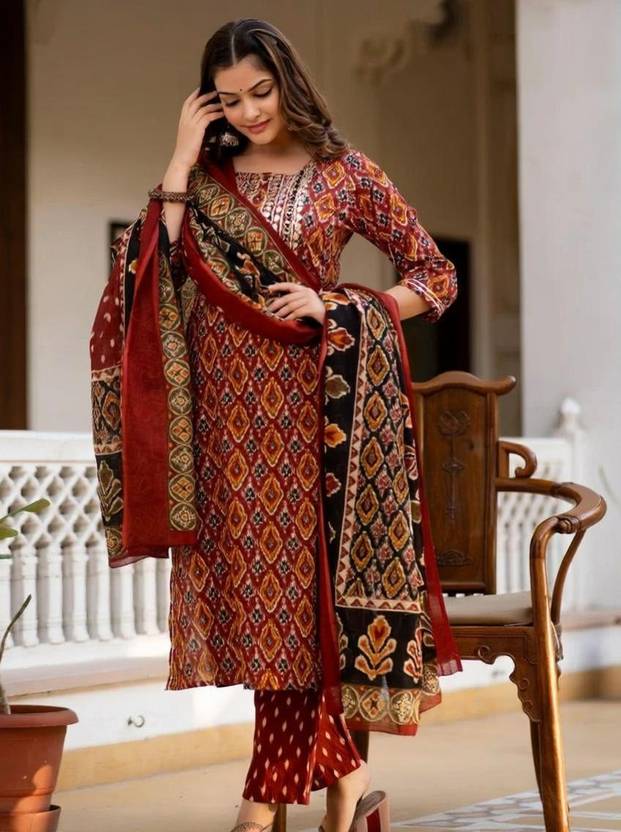 badodiya's DEEPIKA Embroidered Kurta, Palazzo & Dupatta Set