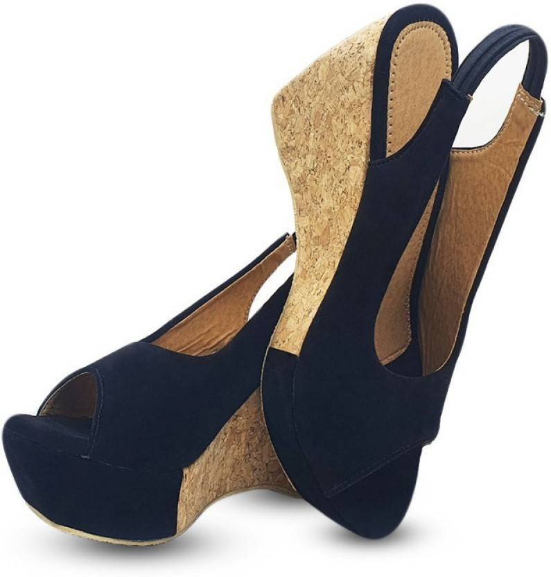 Women Black Wedges Sandal