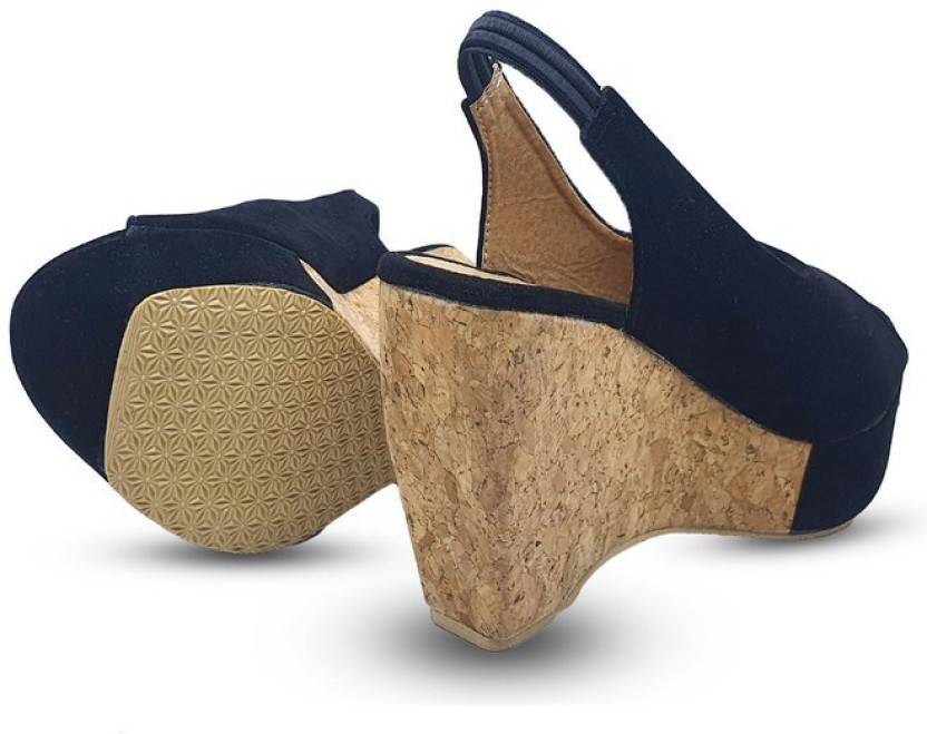 Women Black Wedges Sandal