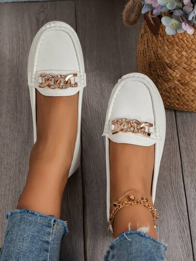 Stylish Comfortable Upper Buckle Detailed Loafers For Girls Loafers For Women  (White)