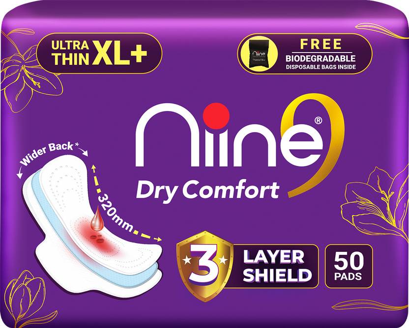niine Dry Comfort Ultra Thin XL+ Sanitary Napkins With 3 Layer Shield