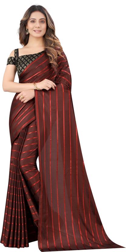 3Buddy Fashion Striped, Woven Bollywood Satin Saree