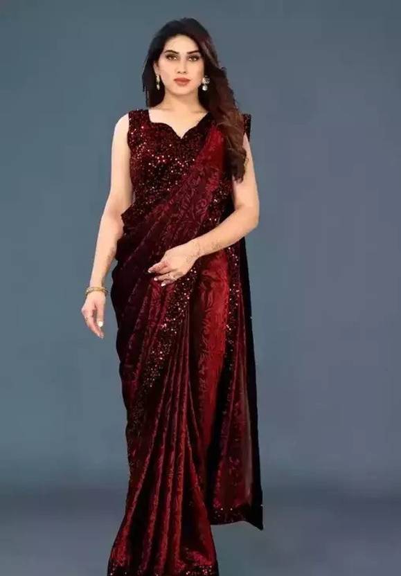 kavu fashion Self Design Bollywood Lycra Blend Saree (Red)