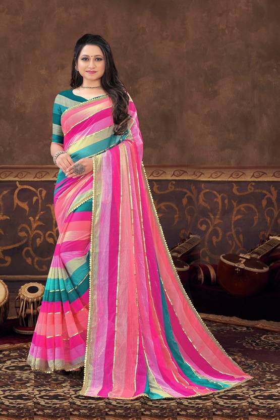blendza Self Design Bollywood Georgette Saree (Multicolor)