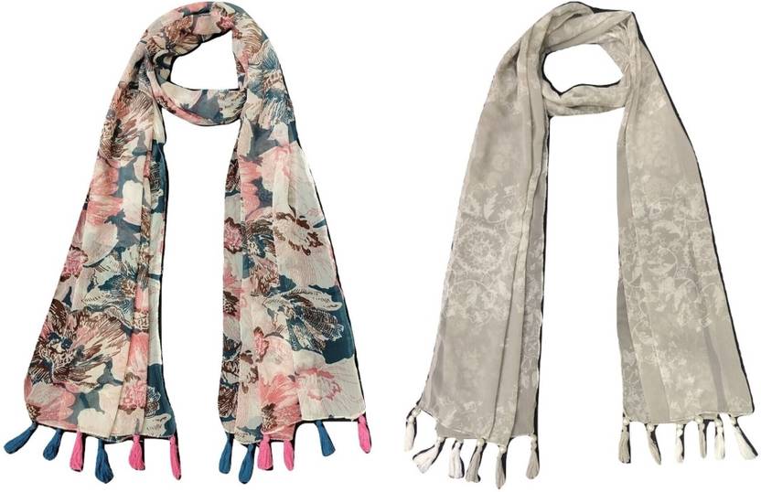 StoleVilla Floral Print Chiffon Women Multicolor Scarf, Stole, Fancy Scarf