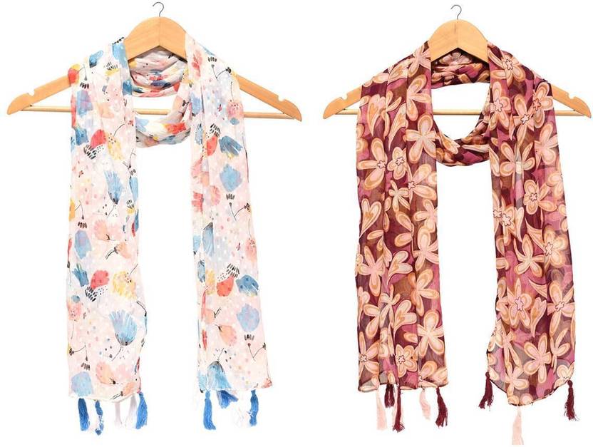StoleVilla Floral Print Chiffon Women Multicolor Stole, Scarf, Fancy Scarf