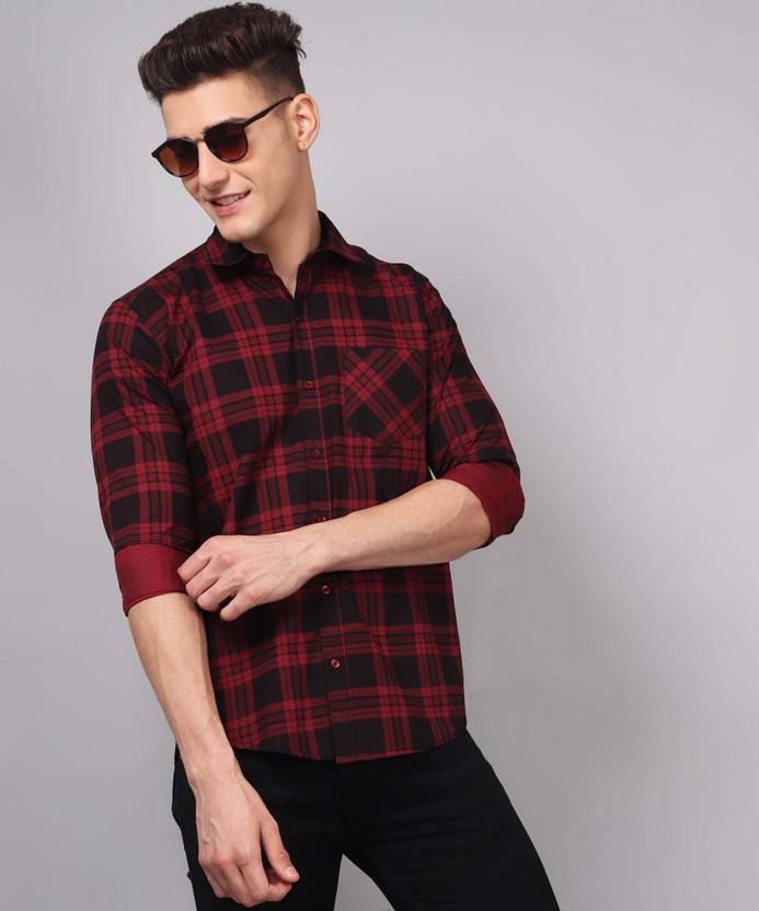 trybuy.in Men Regular Fit Checkered Curved Collar Casual Shirt