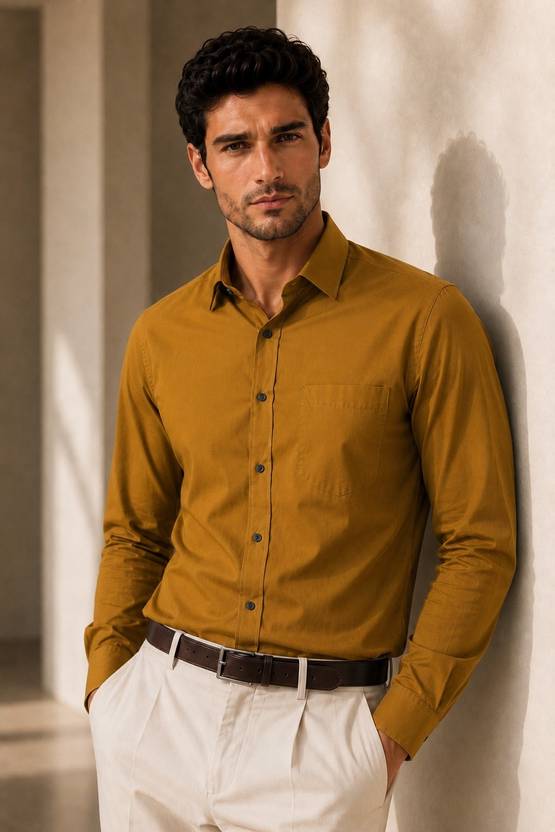 Studio-9 Men Slim Fit Solid Spread Collar Casual Shirt