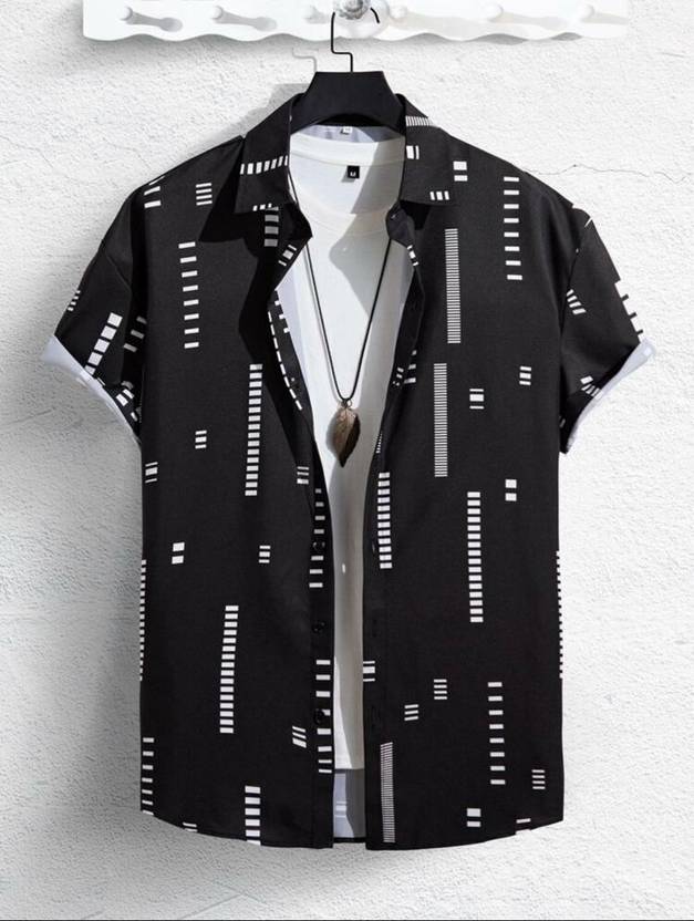 flying queen Men Slim Fit Printed Spread Collar Casual Shirt
