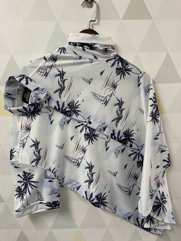 flying queen Men Slim Fit Printed Cut Away Collar Casual Shirt