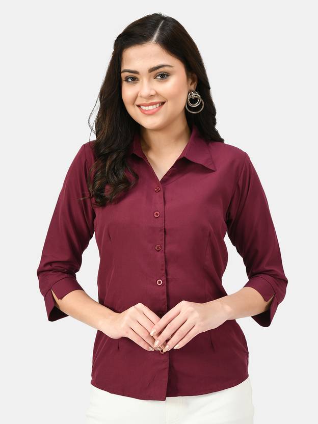 Akshatani Women Solid Casual Purple Shirt
