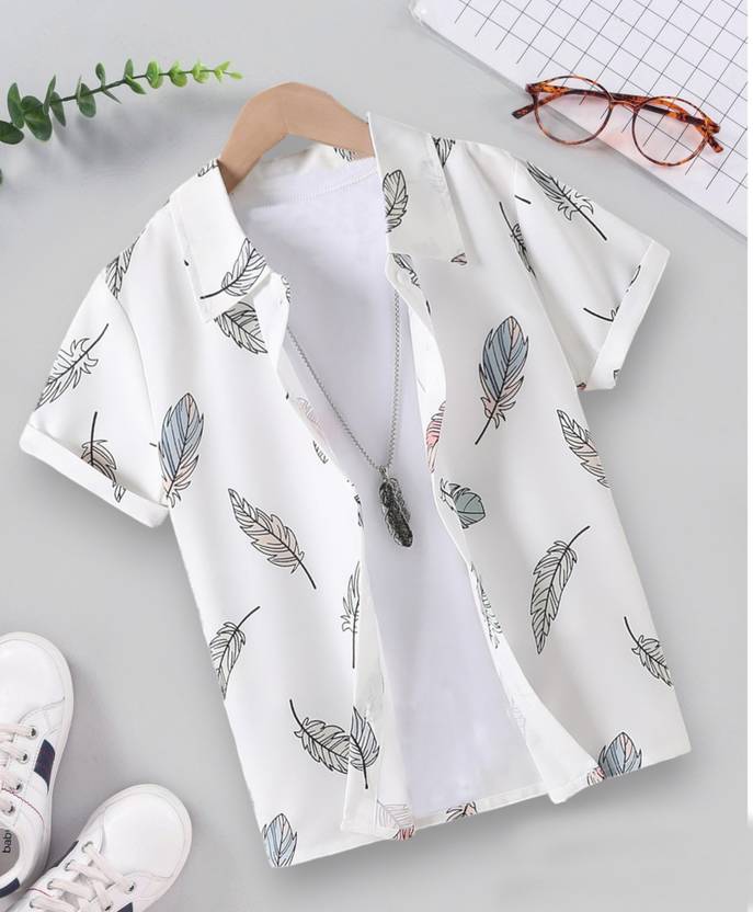 RAVYA TRENDZ Boys Regular Fit Printed Button Down Collar Festive Shirt
