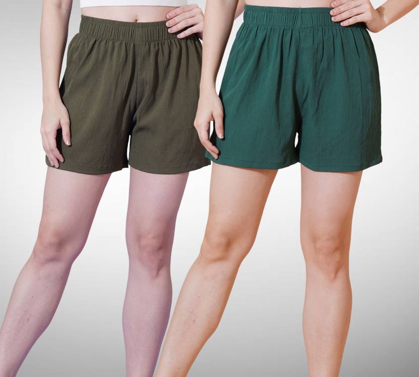 Kintu Parantu Self Design Women Green, Dark Green Regular Shorts