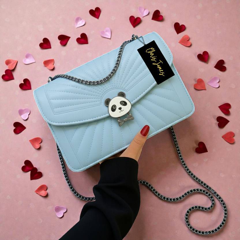 clarisjames Blue Sling Bag PU leather crossbody chain handle casual Blue slingbag women