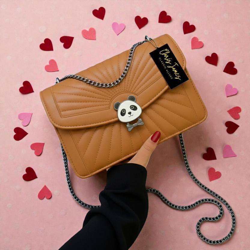 clarisjames Tan Sling Bag PU leather crossbody chain handle casual Tan slingbag women