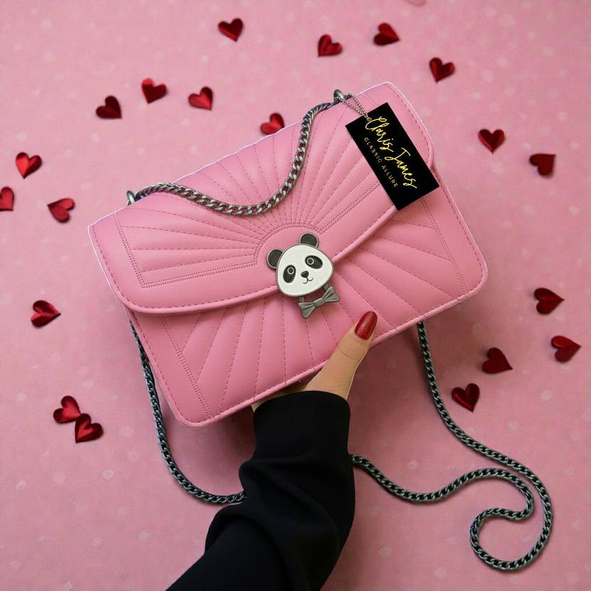 clarisjames Pink Sling Bag PU leather crossbody chain handle casual Pink slingbag women
