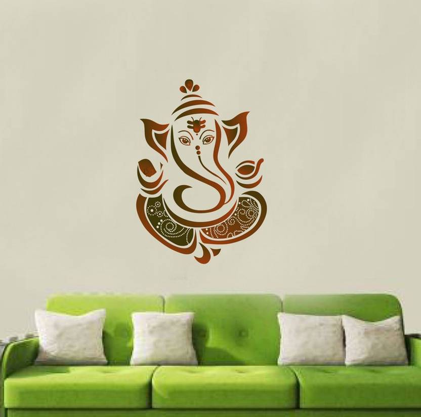 GLOBAL GRAPHICS 48 cm Beautiful Designing Lord Ganesha face with amazing dress Decorative wall sticker ( PVC Vinyl ) Self Adhesive Sticker