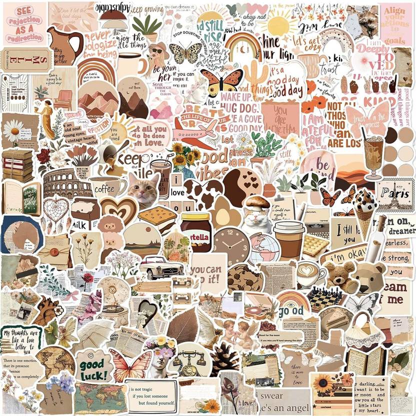 ClassyParadise 3.62 cm Vintage Brown Aesthetic Stickers Waterproof Vinyl Decals Reusable Sticker