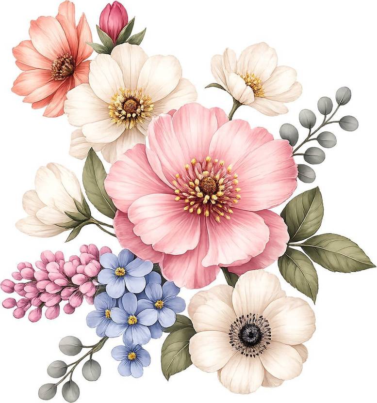 DTFHub 5 inch Flower DTF Heat Transfer Sticker for Suit Fabric,Kurti, Dress, T Shirt Self Adhesive Sticker