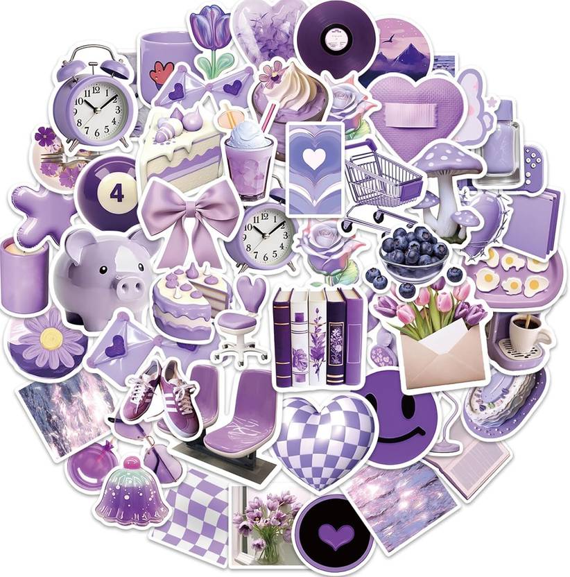 ClassyParadise 3.62 cm Dreamy Purple Aesthetic Stickers Waterproof Vinyl Decals Reusable Sticker