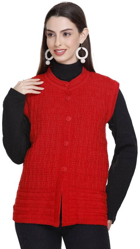 Afronaut Self Design Round Neck Casual Women Red Sweater