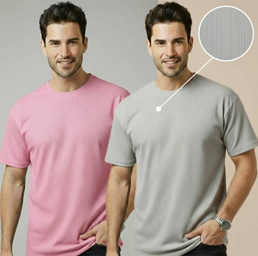 stylesmyth Men Solid Round Neck Polyester Multicolor T-Shirt