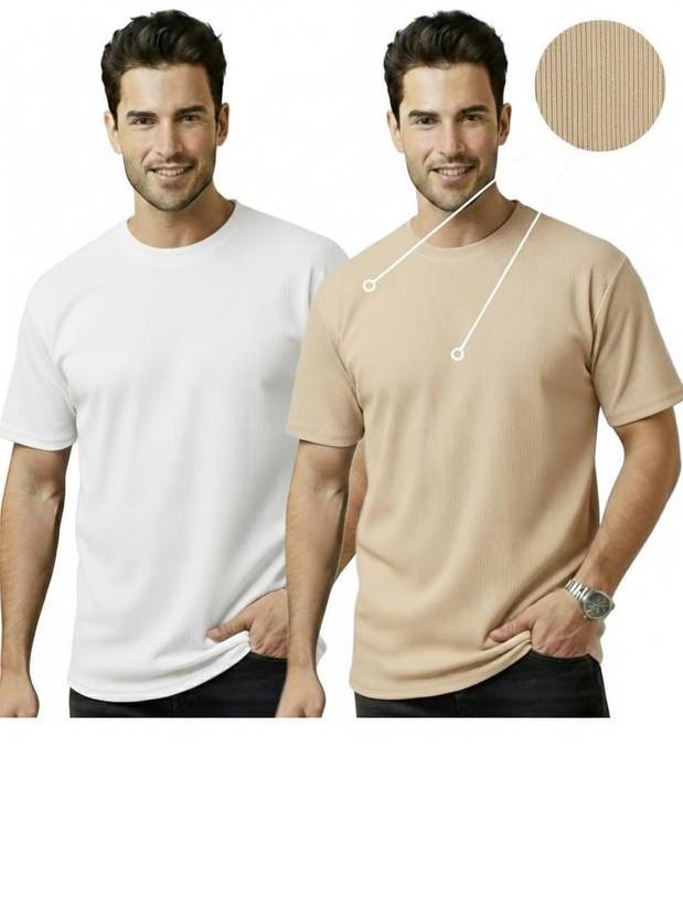 stylesmyth Men Solid Round Neck Polyester White T-Shirt