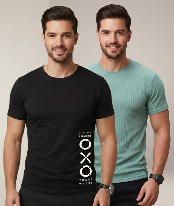 stylesmyth Printed, Self Design Men Round Neck Multicolor T-Shirt