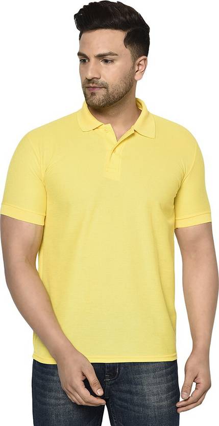 ACENTEO Solid Men Polo Neck Yellow T-Shirt