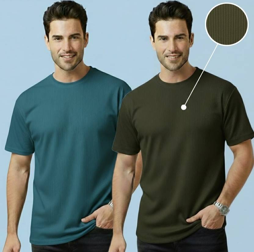stylesmyth Men Solid Round Neck Polyester Multicolor T-Shirt