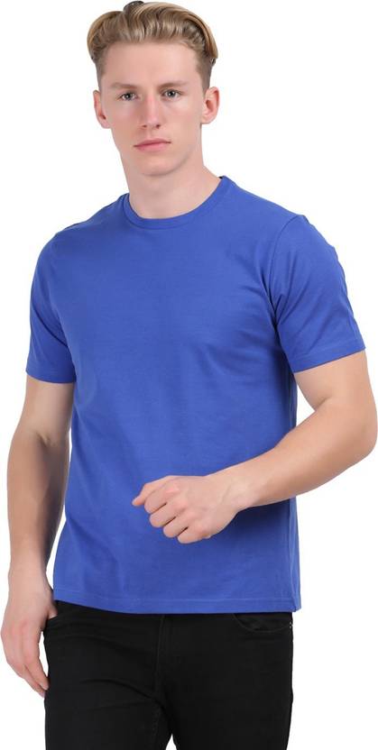 CHECKERSBAY Jack12 Men Solid Round Neck Pure Cotton Blue T-Shirt