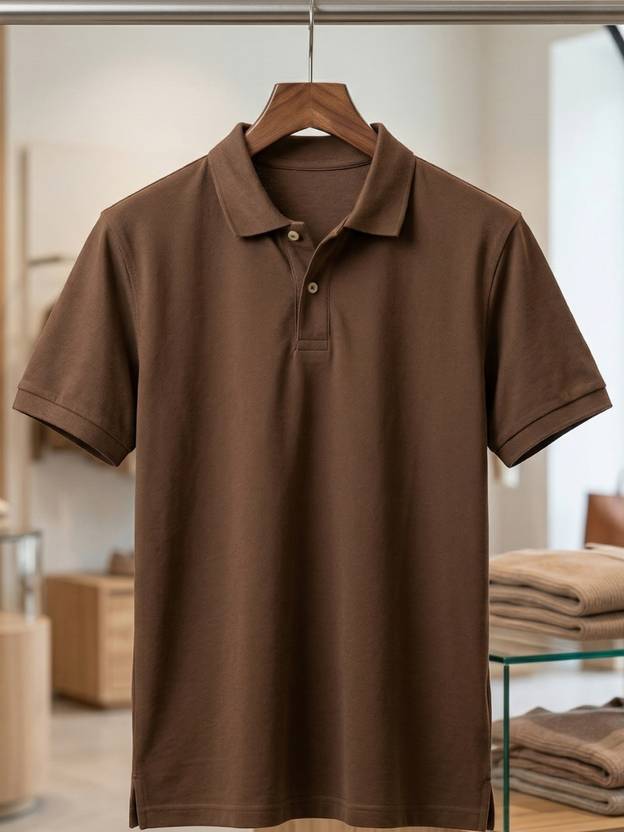 CLUB 44 Men Solid Polo Neck Polyester Brown T-Shirt