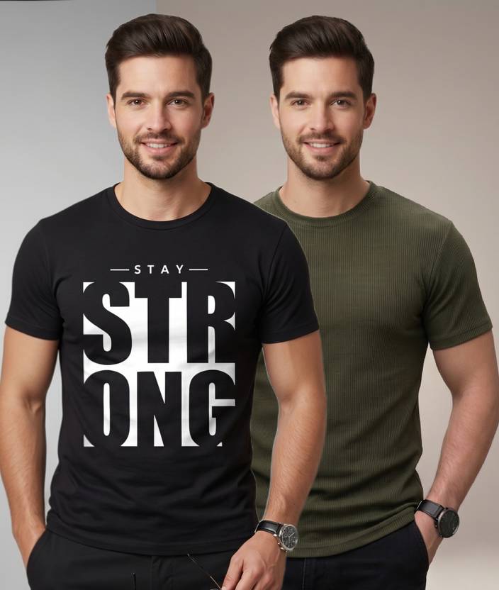 stylesmyth Men Printed, Self Design Round Neck Polyester Multicolor T-Shirt