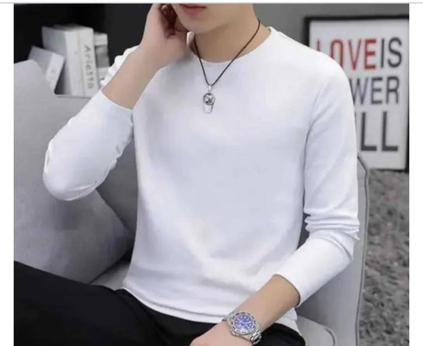 MRAxBROTHERS Men Solid Round Neck Polyester White T-Shirt