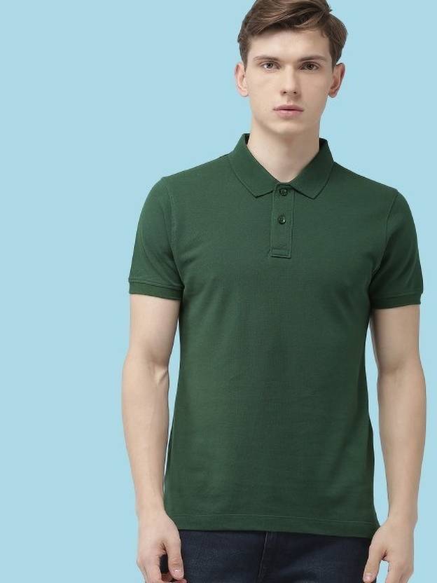 ACENTEO Solid Men Polo Neck Dark Green T-Shirt