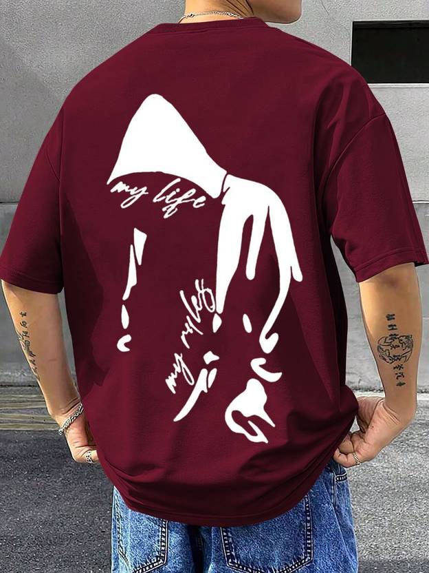 Mania Fashion Men Graphic Print Round Neck Cotton Blend Maroon T-Shirt