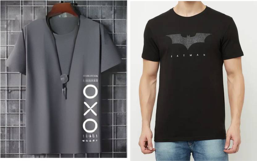 Meetri Graphic Print Men Round Neck Grey, Black T-Shirt
